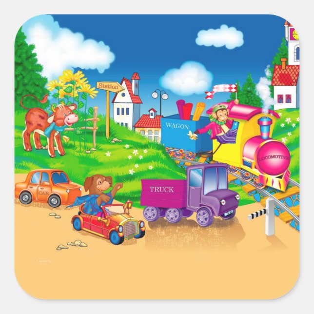 train and car square sticker (Front)