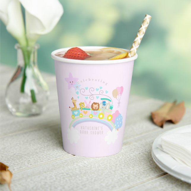 Train Animals Baby Pastel Blue Paper Cups (Insitu)