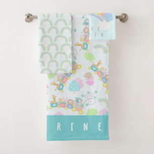 Train Animals Blue Baby Blanket Bath Towel Set