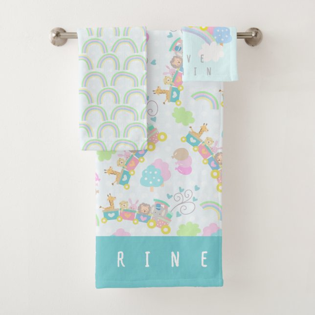 Train Animals Blue Baby Blanket Bath Towel Set (Insitu)