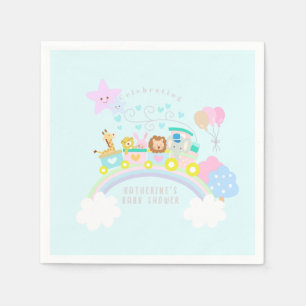 Train Animals Blue Napkin