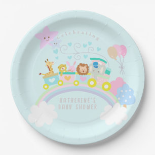 Train Animals Blue Paper Plate