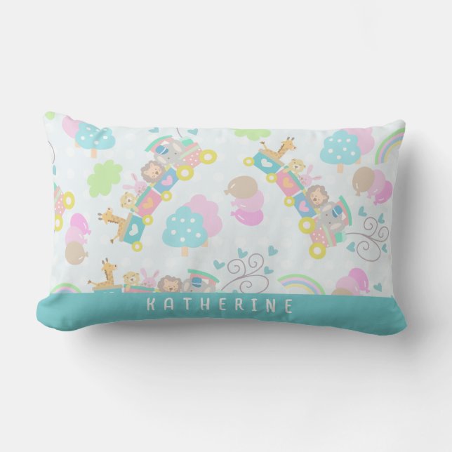 Train Animals Blue Throw Pillow (Front)