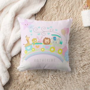 Train Animals Pink Cushion