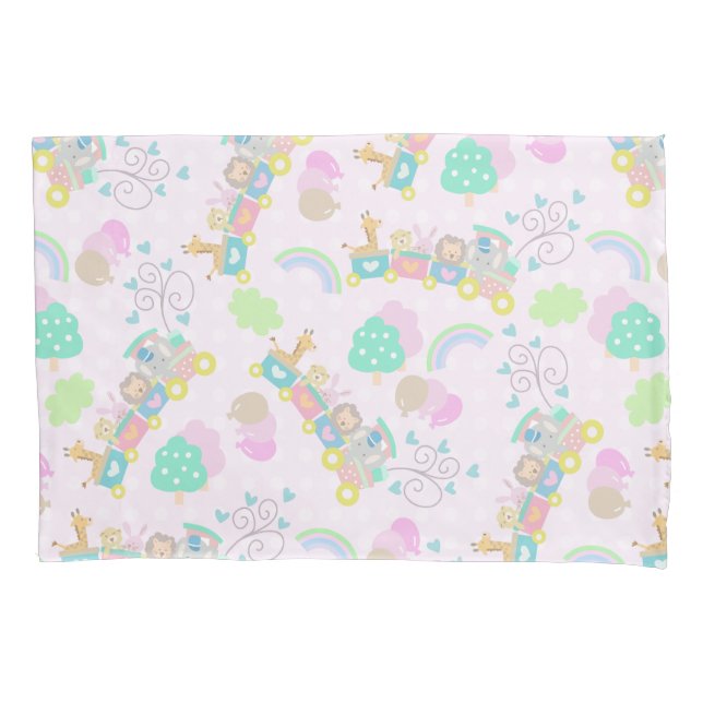 Train Animals Pink Pillowcase (Front)
