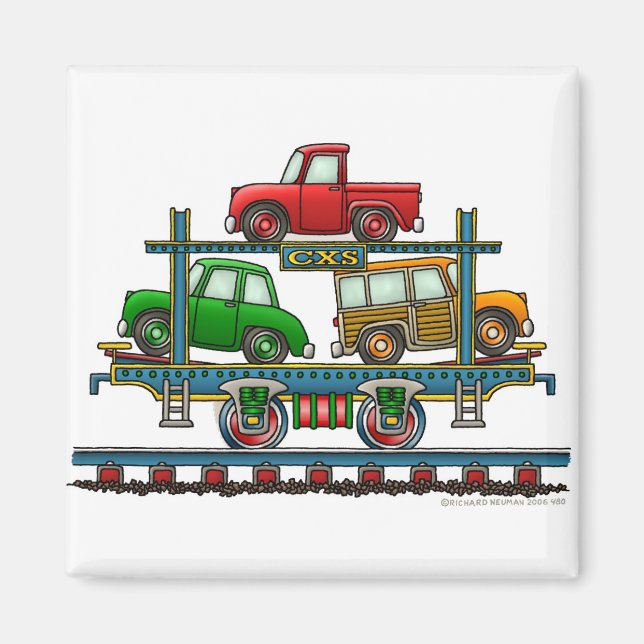Train Auto Carrier Car Railroad Magnets (Front)