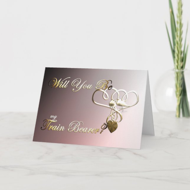 Train bearer Wedding proposal golden dove hearts Thank You Card (Front)