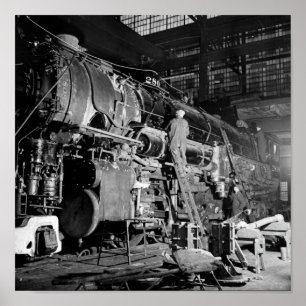Train Being Repaired At Locomotive Shop - 1942  Poster