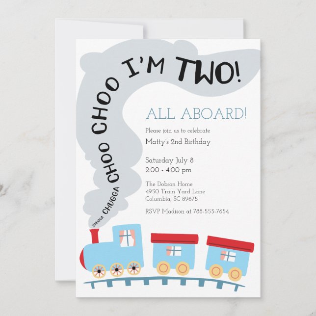 Train Birthday Invitation, Train 2nd Birthday Invitation (Front)