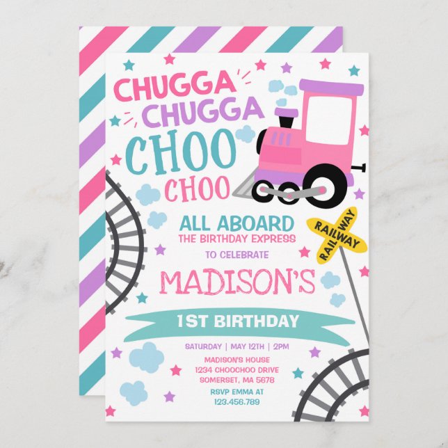Train Birthday Invite Chugga Chugga Choo Choo (Front/Back)
