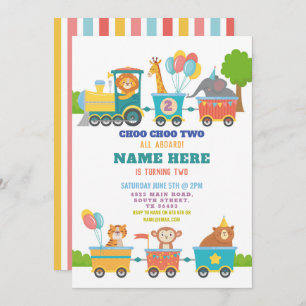 Train Birthday Party Choo Two Animal  Invitation