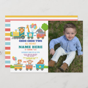 Train Birthday Party Choo Two Animal Photo Invitation