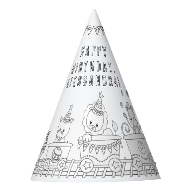Train Birthday Party - Colour Your Own Party Hat (Front)