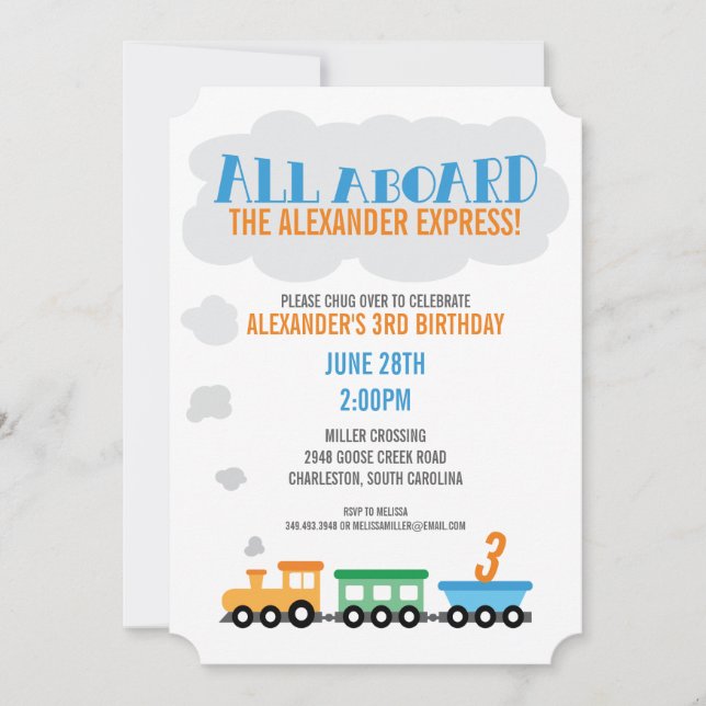 Train Birthday Party Invitation (Front)