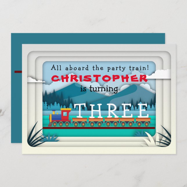 Train Birthday Party Invitation Add Name Age Boy  (Front/Back)
