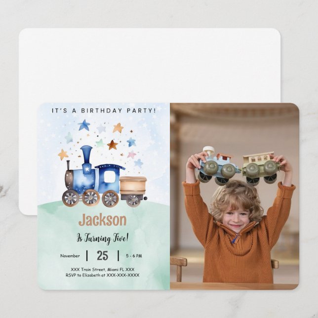 Train Birthday Party Photo Invitation (Front/Back)