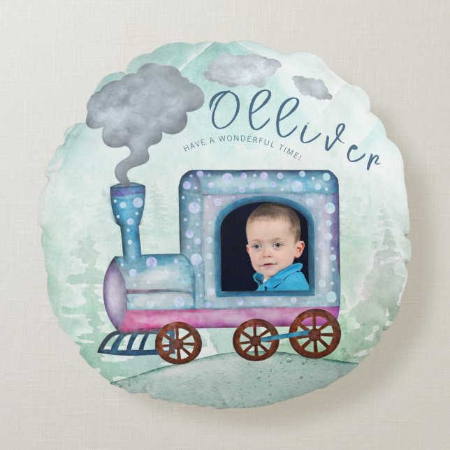 Train Birthday Party photo Round Cushion (Front)