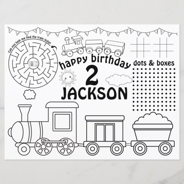 Train birthday placemats, train activity sheet (Front)