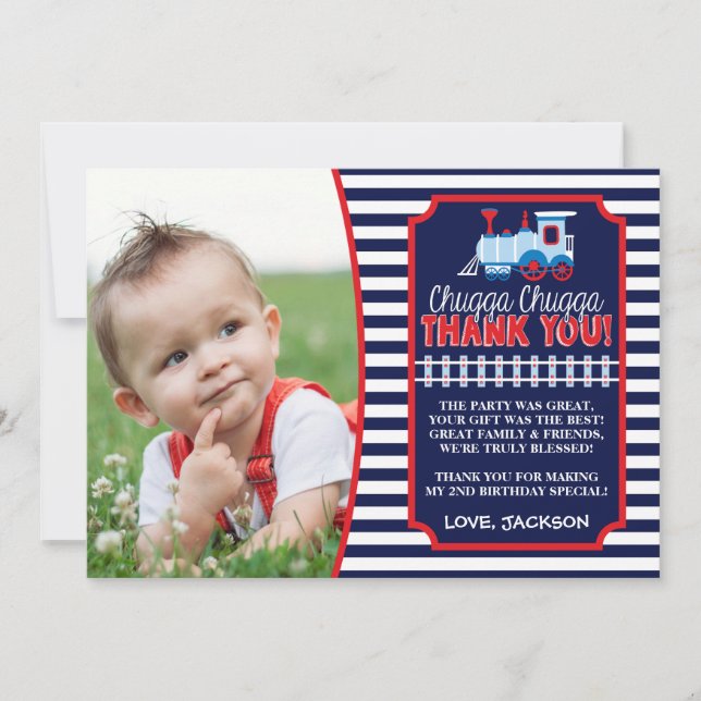 Train Birthday Thank You Card with Envelopes (Front)