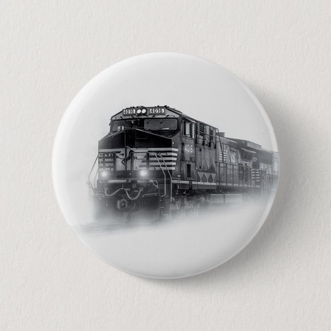 Train Black and White train tracks 6 Cm Round Badge (Front)