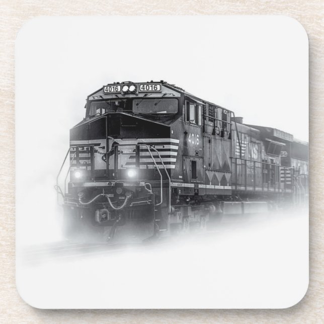 Train Black and White train tracks Coaster (Front)