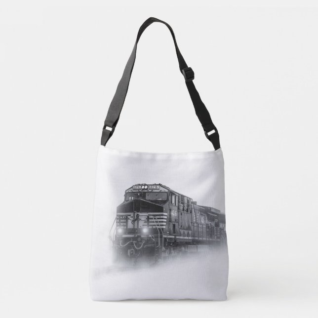 Train Black and White train tracks Crossbody Bag (Back)