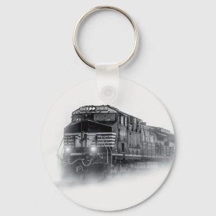 Train Black and White train tracks Key Ring
