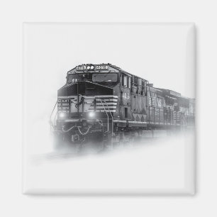 Train Black and White train tracks Magnet