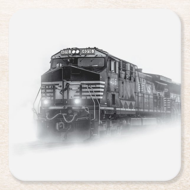 Train Black and White train tracks Square Paper Coaster (Front)