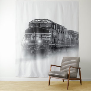 Train Black and White train tracks Tapestry