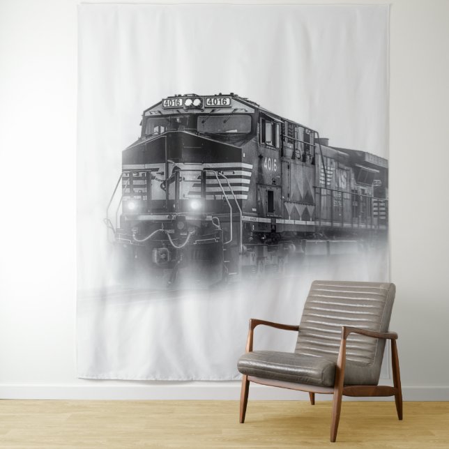 Train Black and White train tracks Tapestry (In Situ)