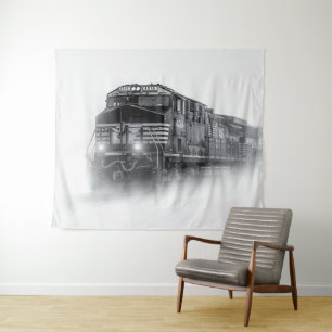Train Black and White train tracks Tapestry