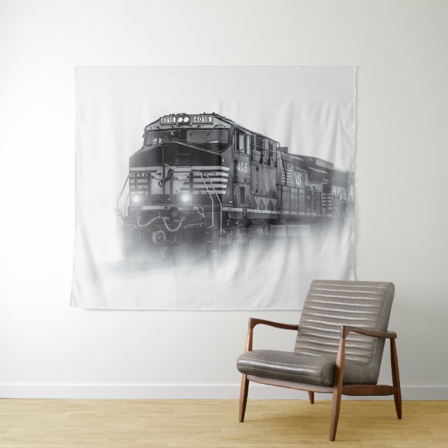 Train Black and White train tracks Tapestry (In Situ (Horizontal))