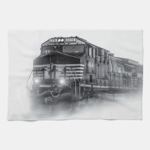 Train Black and White train tracks Tea Towel