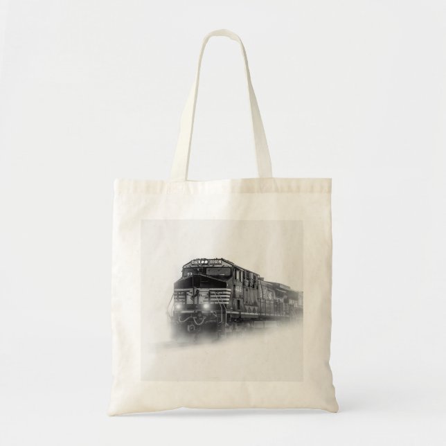 Train Black and White train tracks Tote Bag (Front)