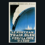 Train Bleu Cote D'Azur French Art Deco Travel Poster<br><div class="desc">Reproduction of vintage travel poster for "Le Nourveau Train Bleu Vers La Cote D'Azur."  Circa 1928,  great Art Deco style in blues,  black and white.</div>