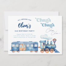 Train Blue Chuga Chuga Choo Choo Modern Birthday