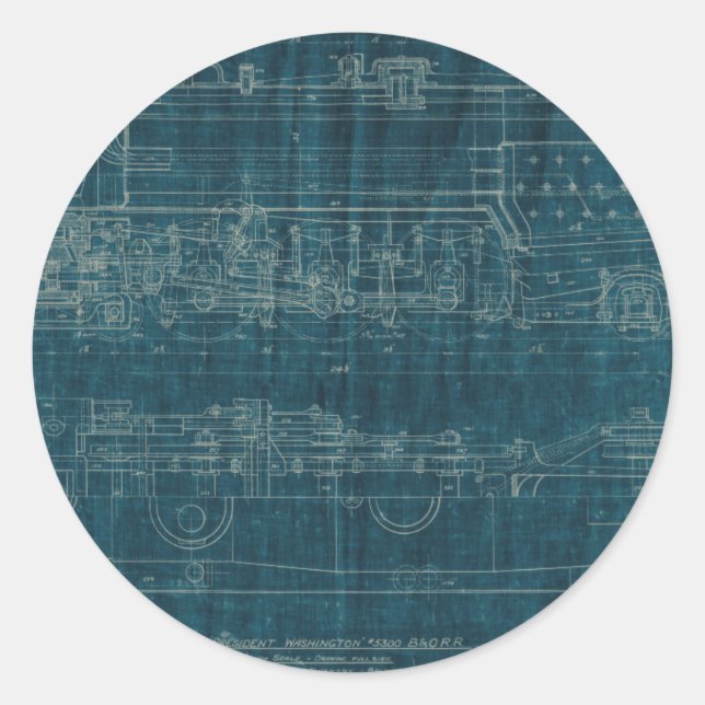 Train Blueprint I Classic Round Sticker (Front)