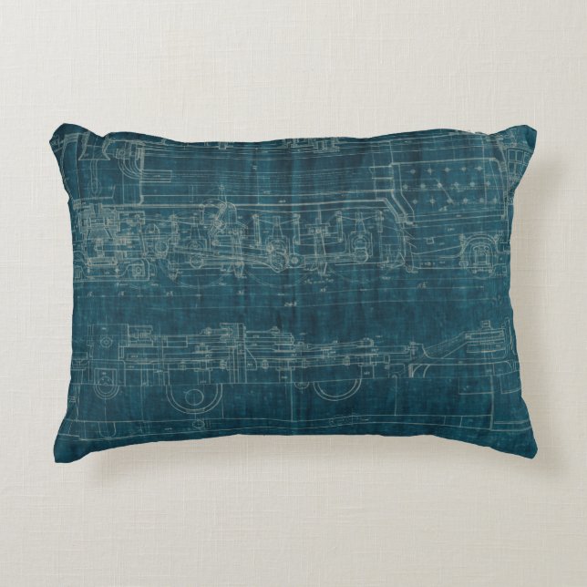 Train Blueprint I Decorative Cushion (Front)