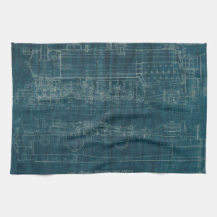 Train Blueprint I Tea Towel