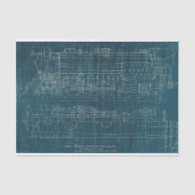 Train Blueprint I Tissue Paper (Front)