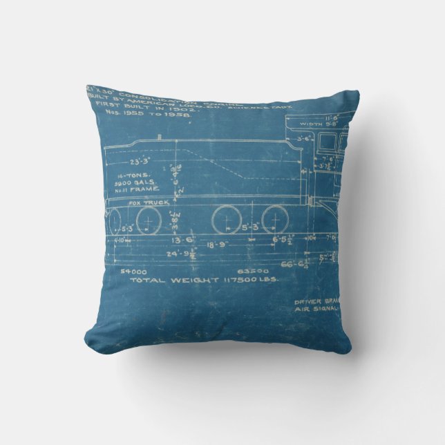 Train Blueprint Pillow (Front)