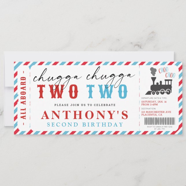 Train Choo Choo All aboard Birthday Invitation (Front)