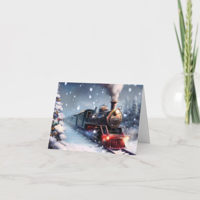 Train Christmas Scene Greeting Card (Front)