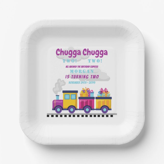 Train Chugga Choo Cartoon Second Birthday  Paper Plate (Front)