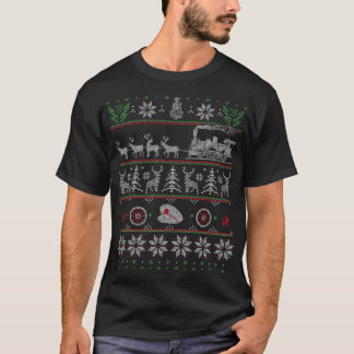 Train Conductor Locomotive Pulled by Reindeer Ugly T-Shirt