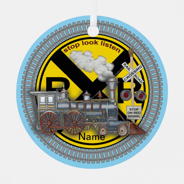 Train Crossing  Metal Tree Decoration (Front)