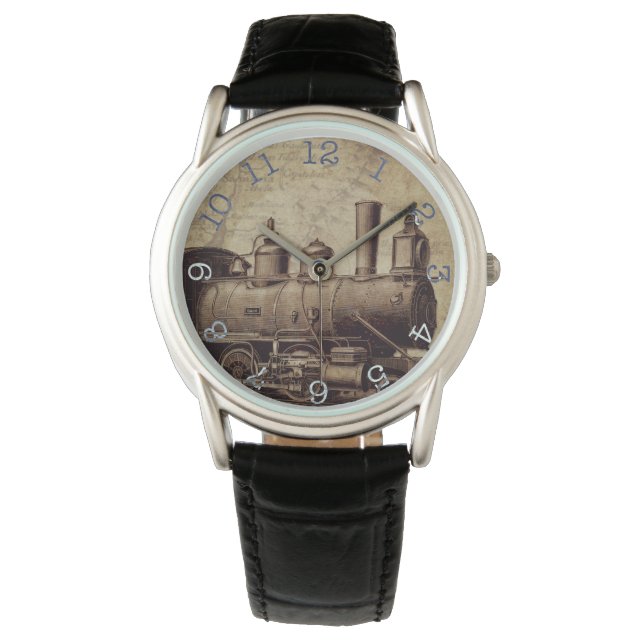 Train- Crown Protector Black Leather Watch (Front)