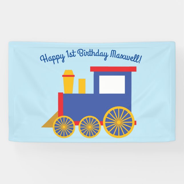Train Cute Choo-Choo 1st Birthday Party Theme Banner (Horizontal)
