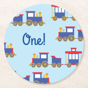 Train Cute Choo-Choo 1st Birthday Party Theme Round Paper Coaster